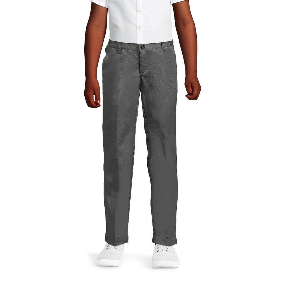 Lands' End Girls Iron Knee Blend Plain Front Chino Pants, Artic Gray, NWT